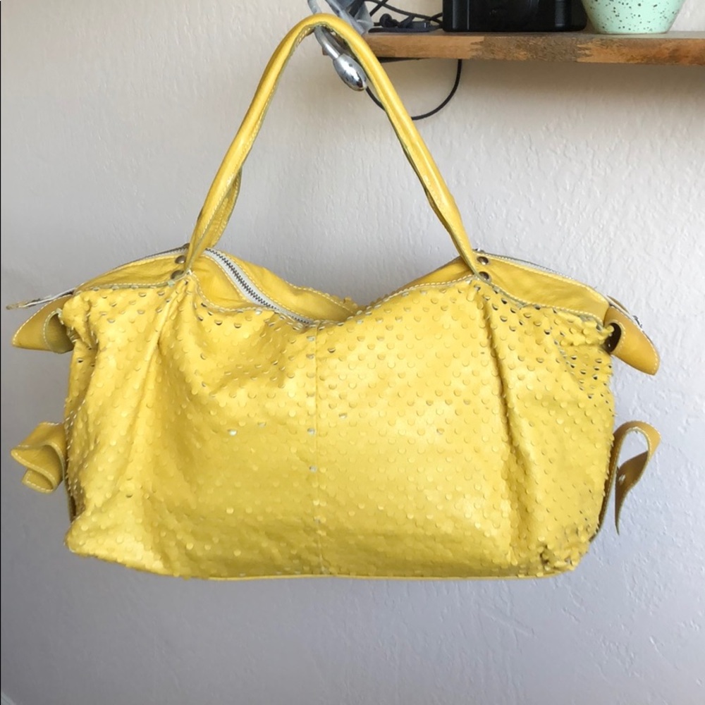 Genuine Leather Soft Yellow Purse holepunch design